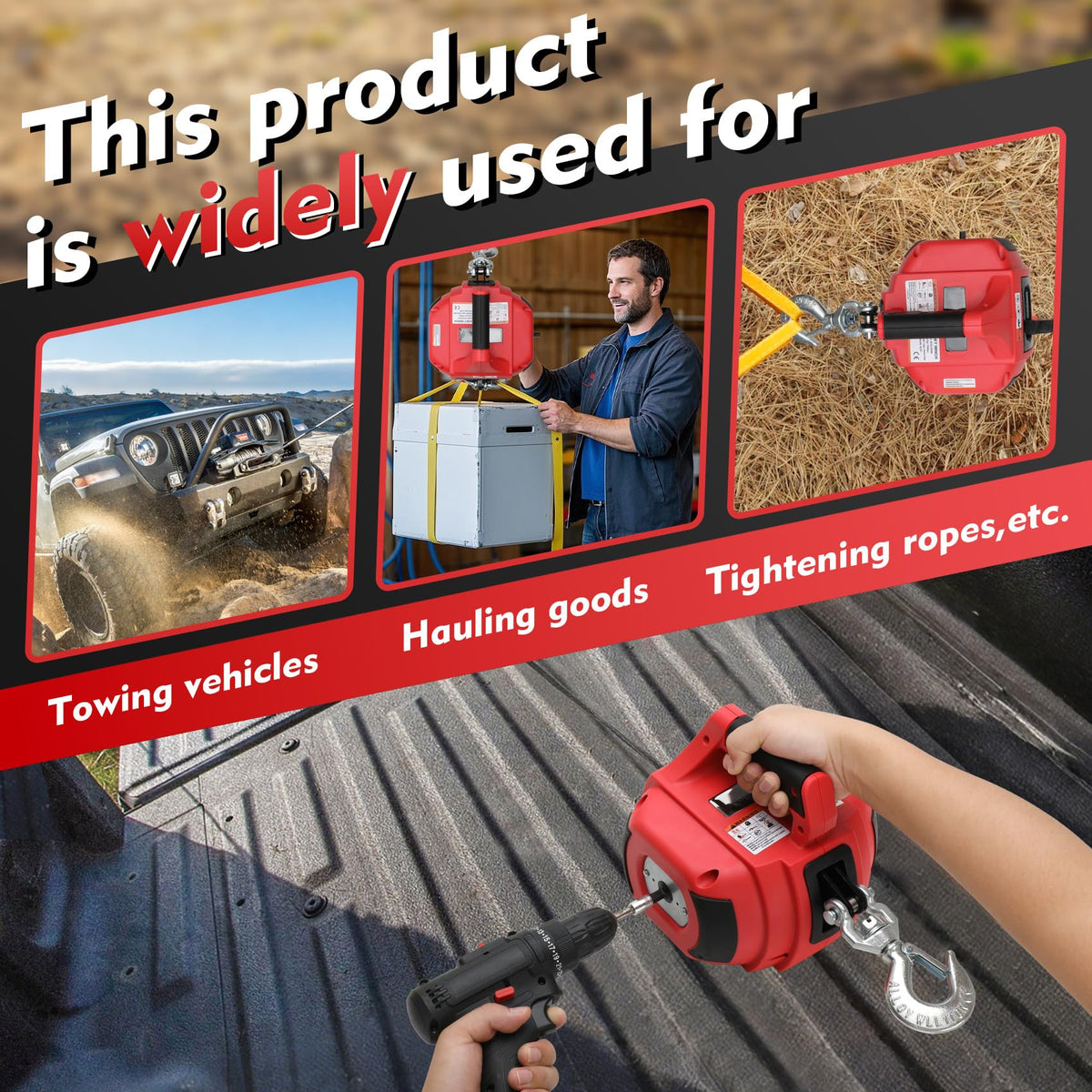1500 Lbs Portable Drill Winch with 40 Foot Synthetic Rope Q768
