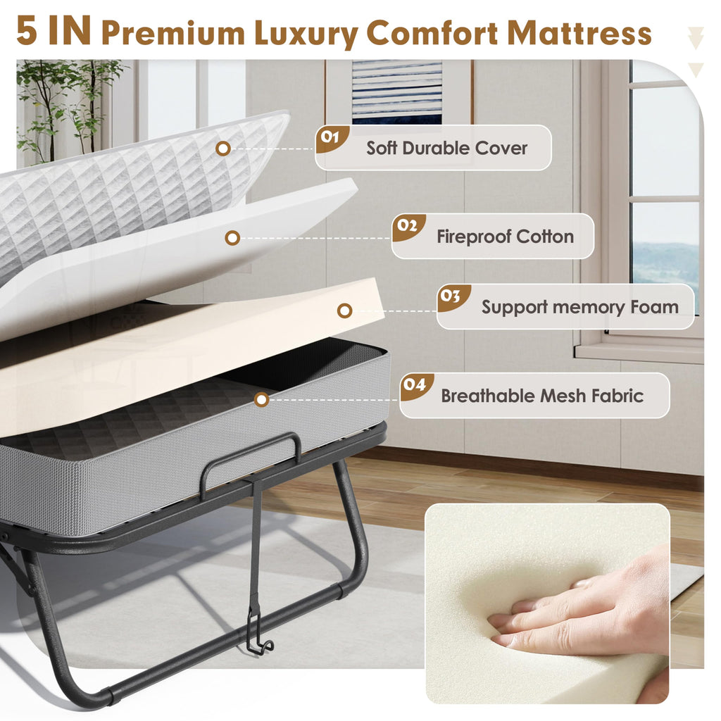 75" x 31" Folding Bed with 5" Memory Foam Mattress H382