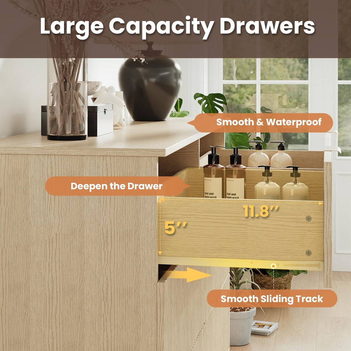 Natural Wood 6 Drawer Dresser J5227