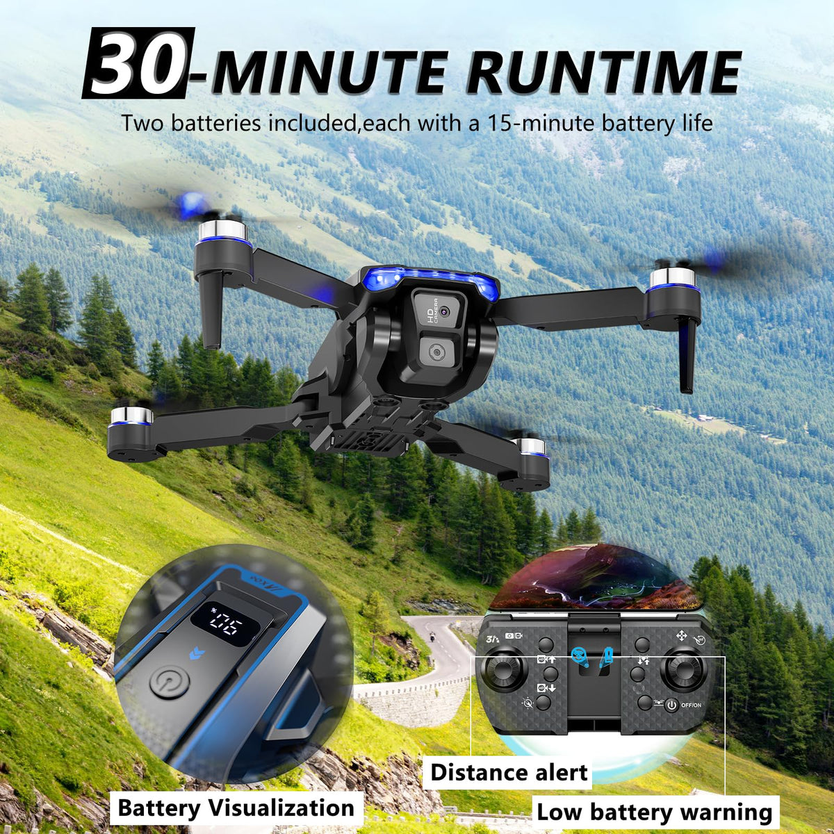Foldable Mini FPV Drone with 1080P Camera, Carrying Case, 2 Batteries O71791