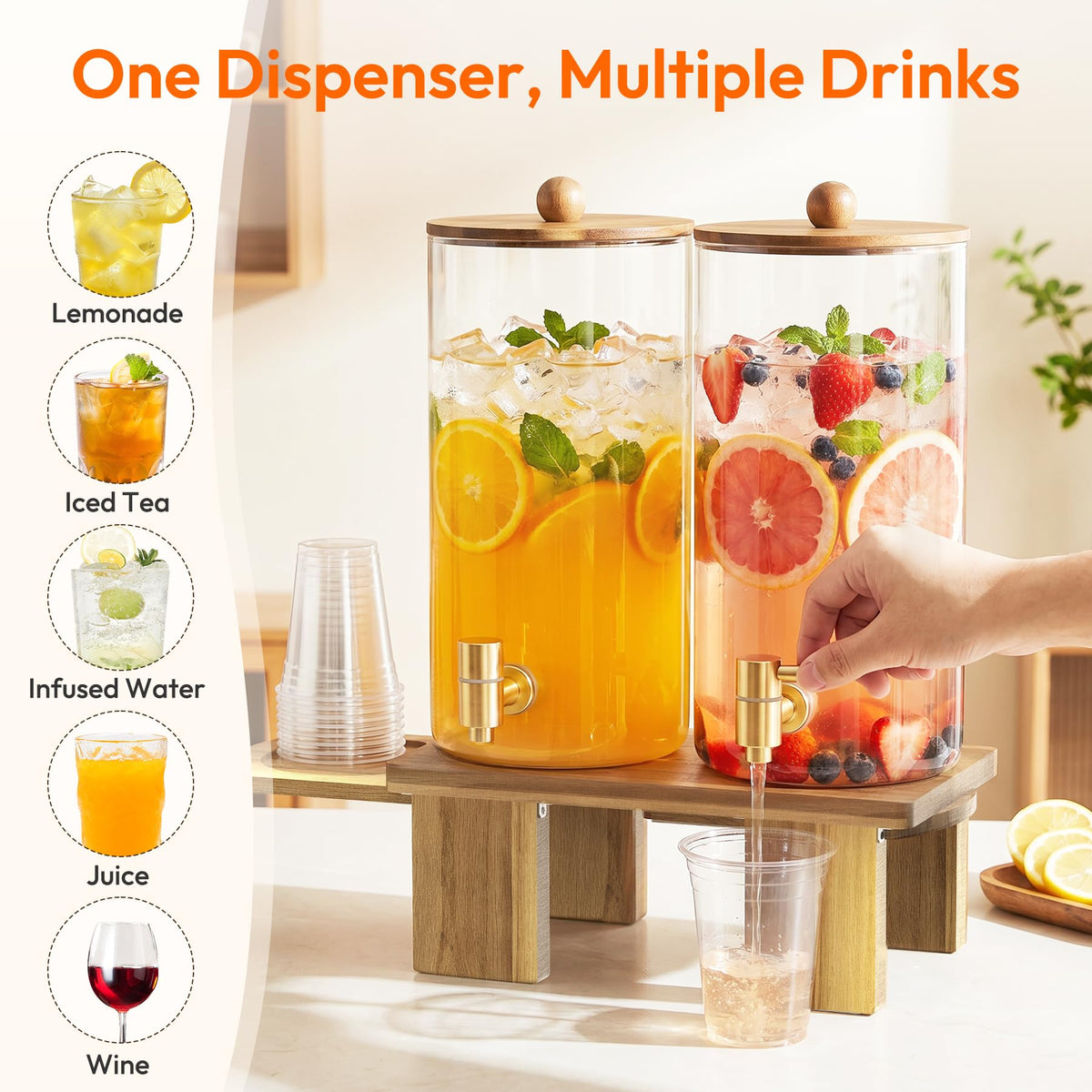 2 Pack 1.5 Gallon Drink Dispenser with Wood Stand K625