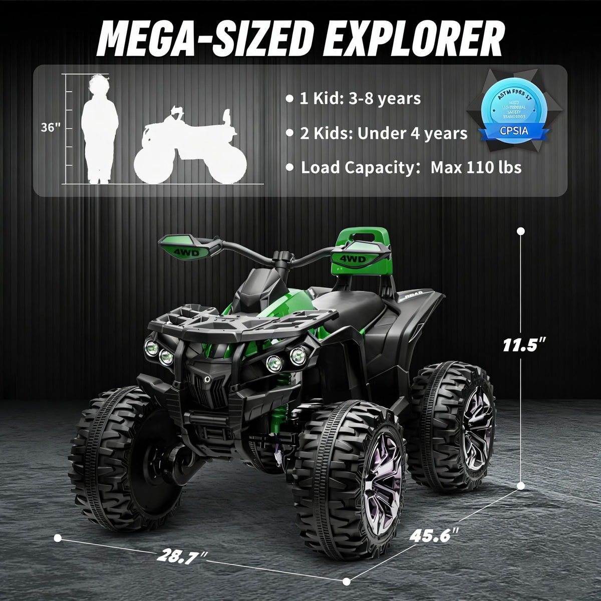 Green 24V 4 Wheeler ATV with Remote Control W287832