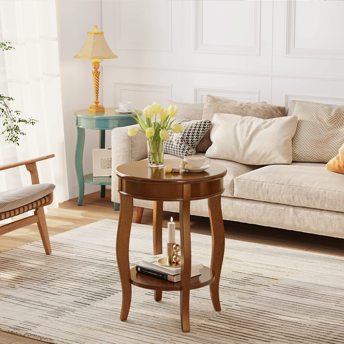 Round Accent Table with Storage Shelf M597141