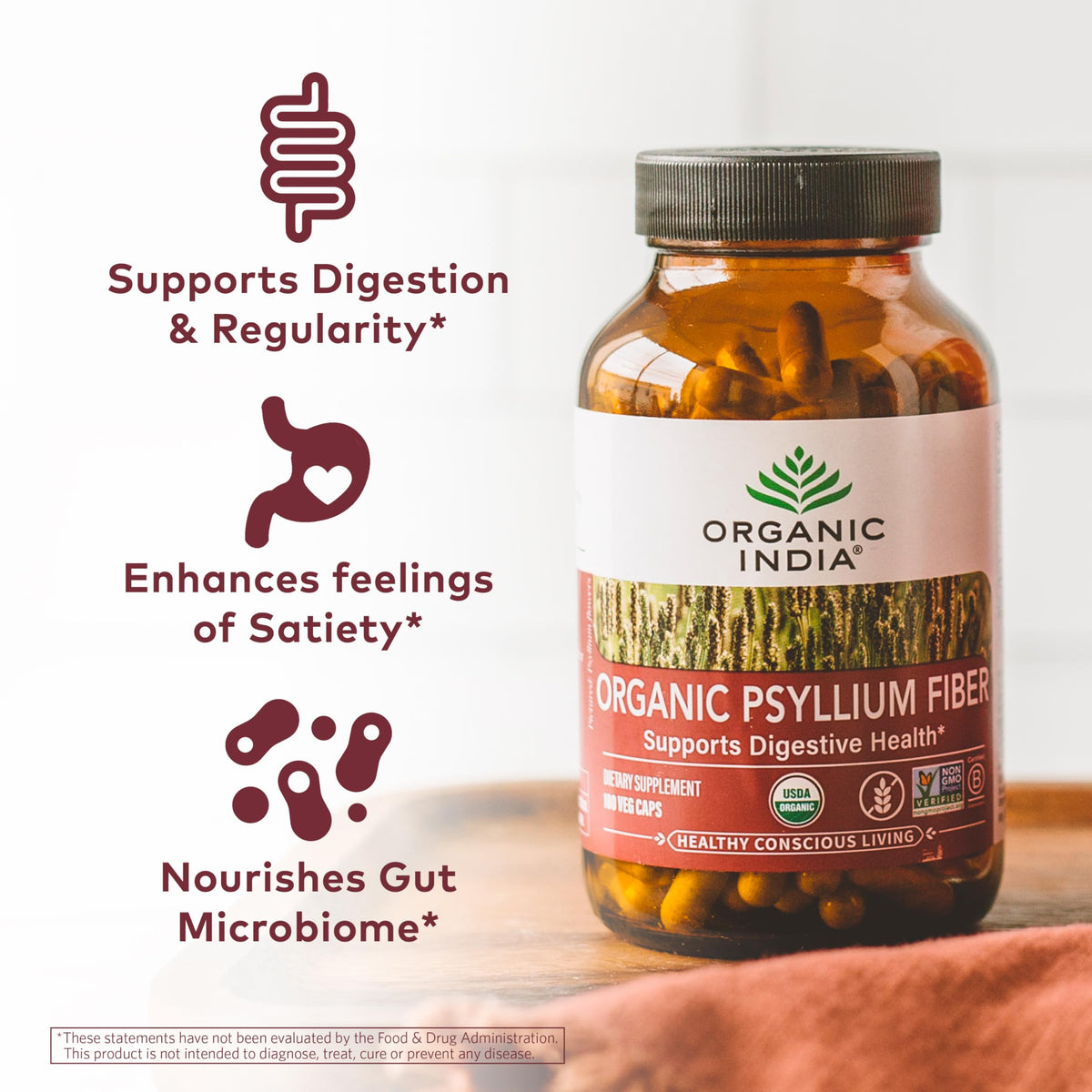 Psyllium Husk Capsules Fiber Supplement Vegan 180 Count A59828