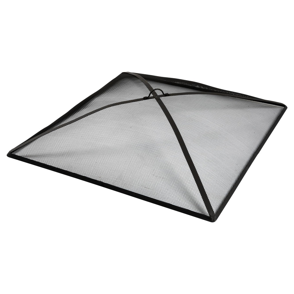 32In Square Heavy Duty Fire Pit Screen Cover with Handle and Poker Black D3609