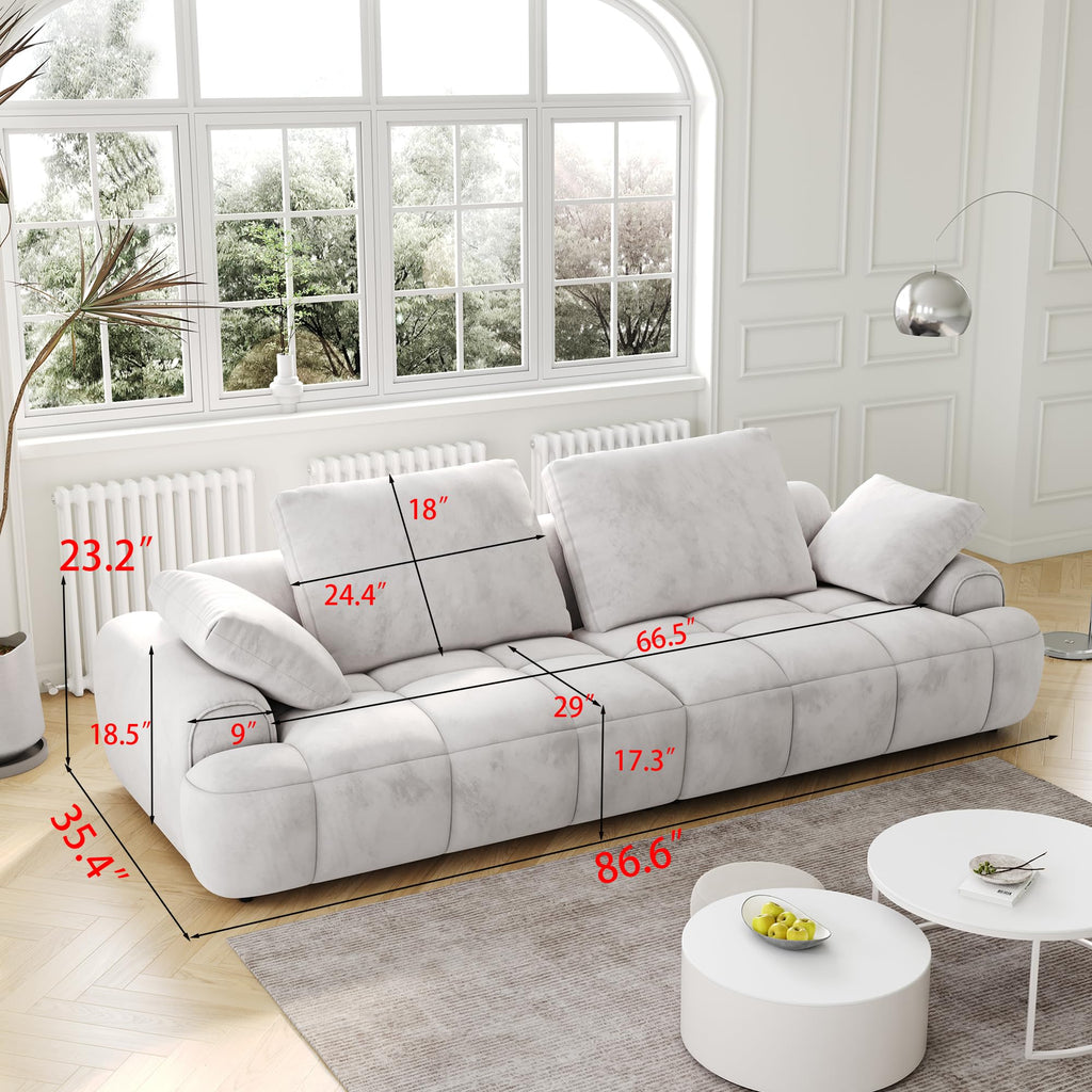 Light Gray Velvet 3 Seat Sofa with Pillow I834892