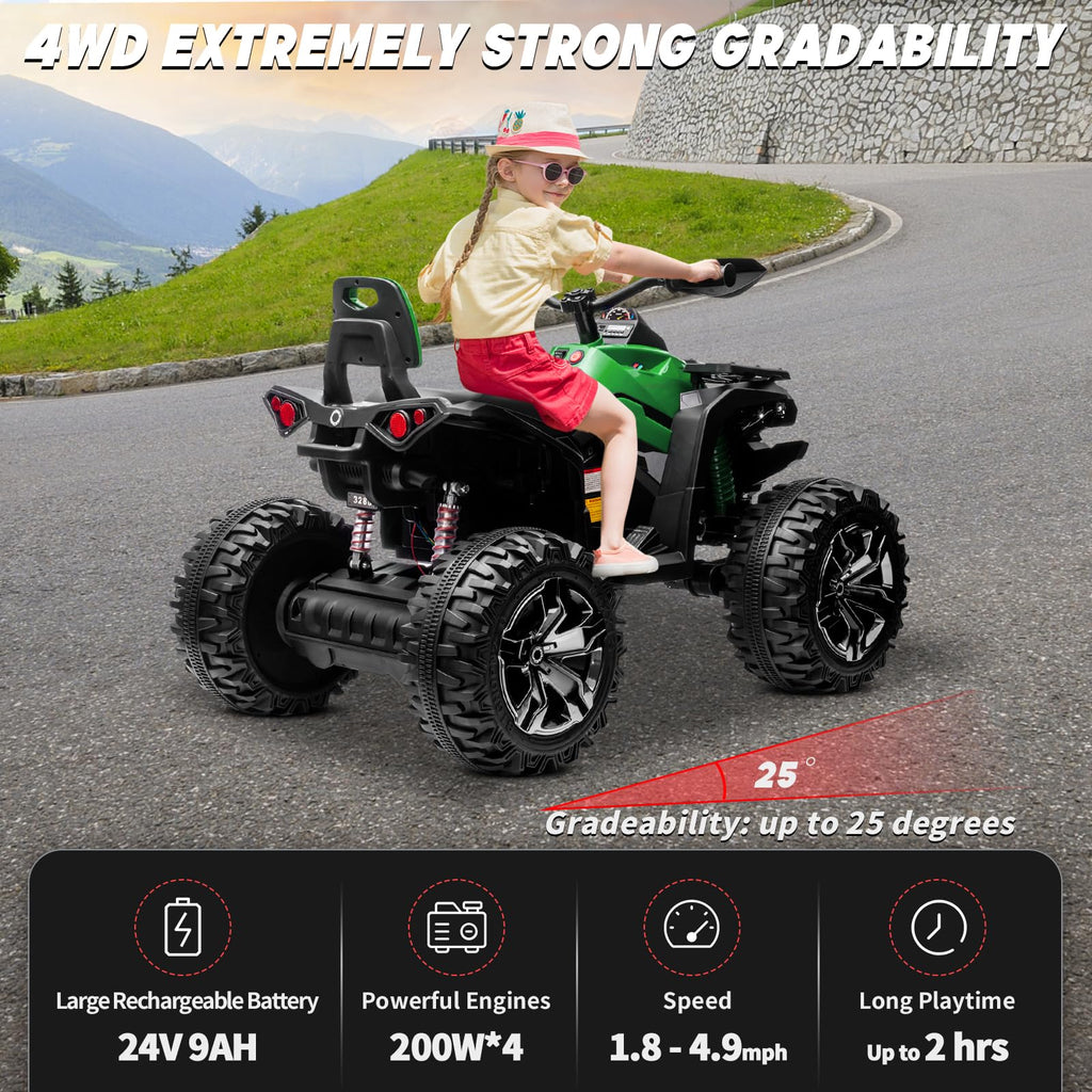 Green 24V 4 Wheeler ATV with Remote Control W287832