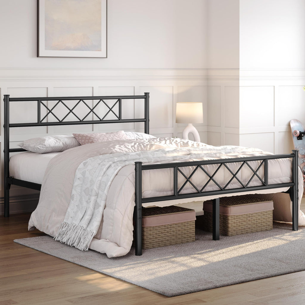 Black Full Metal Platform Bed Frame with Headboard V137529