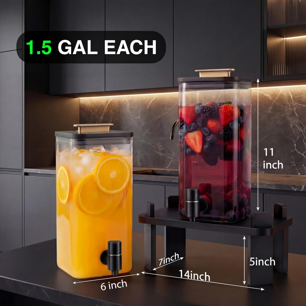 2 PCS 3 Gallon Glass Beverage Dispenser with Wood Stand R334150