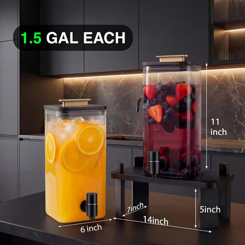 2 PCS 3 Gallon Glass Beverage Dispenser with Wood Stand R334150