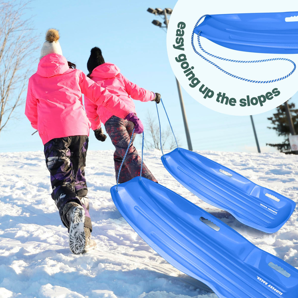 Kids Plastic Snow Sled with Pull Rope and Handles, Blue V2209