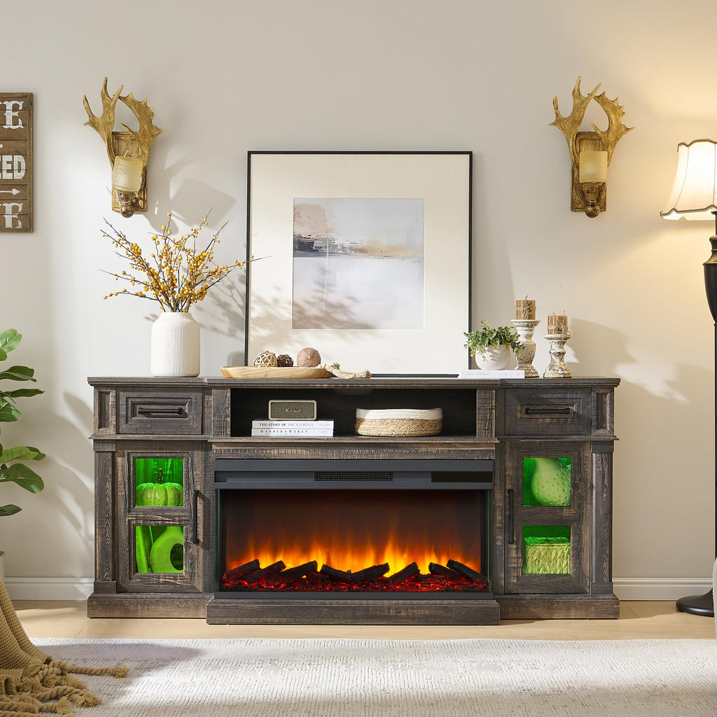 Dark Rustic Oak Fireplace TV Stand with 36 Inch Electric Fireplace O893