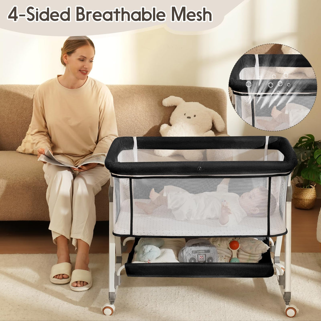 3 in 1 Baby Bassinets Bedside Sleeper with Storage Basket S531056