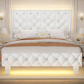 White Upholstered Full Size Bed Frame with Headboard E60685