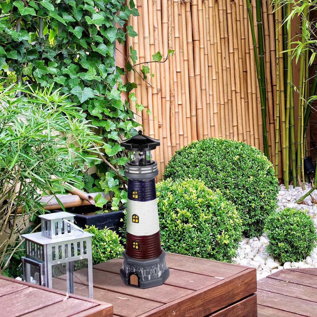 Solar Lighthouse Statue, Resin Waterproof, Black, 4.72 X 4.72 X 14.76 Inches P272