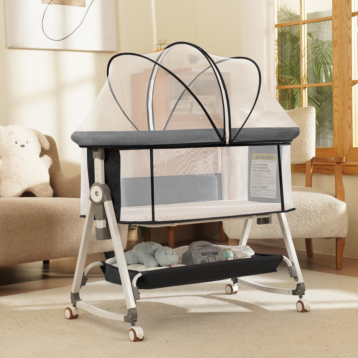 3 in 1 Baby Bassinets Bedside Sleeper with Storage Basket S531056