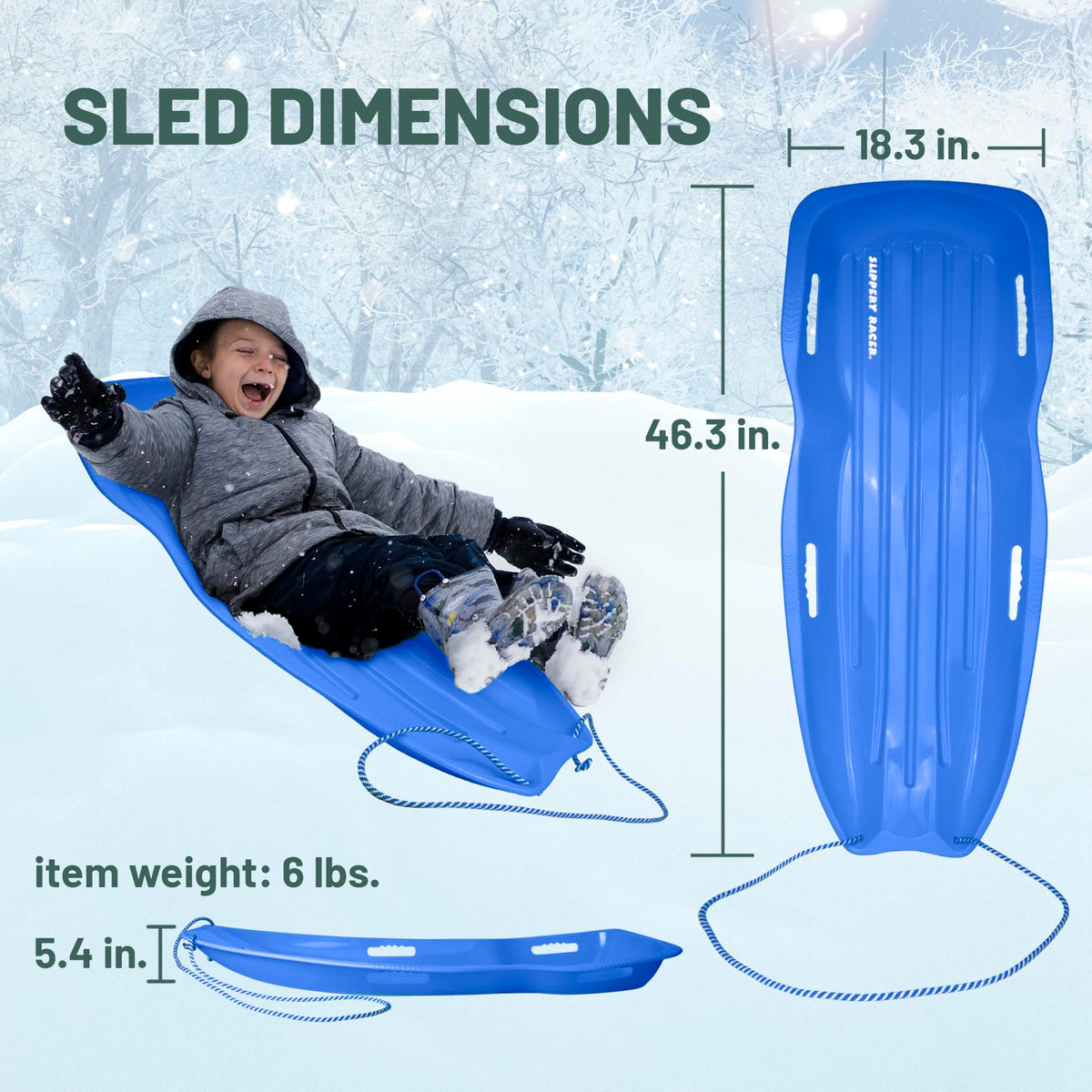 Kids Plastic Snow Sled with Pull Rope and Handles, Blue V2209