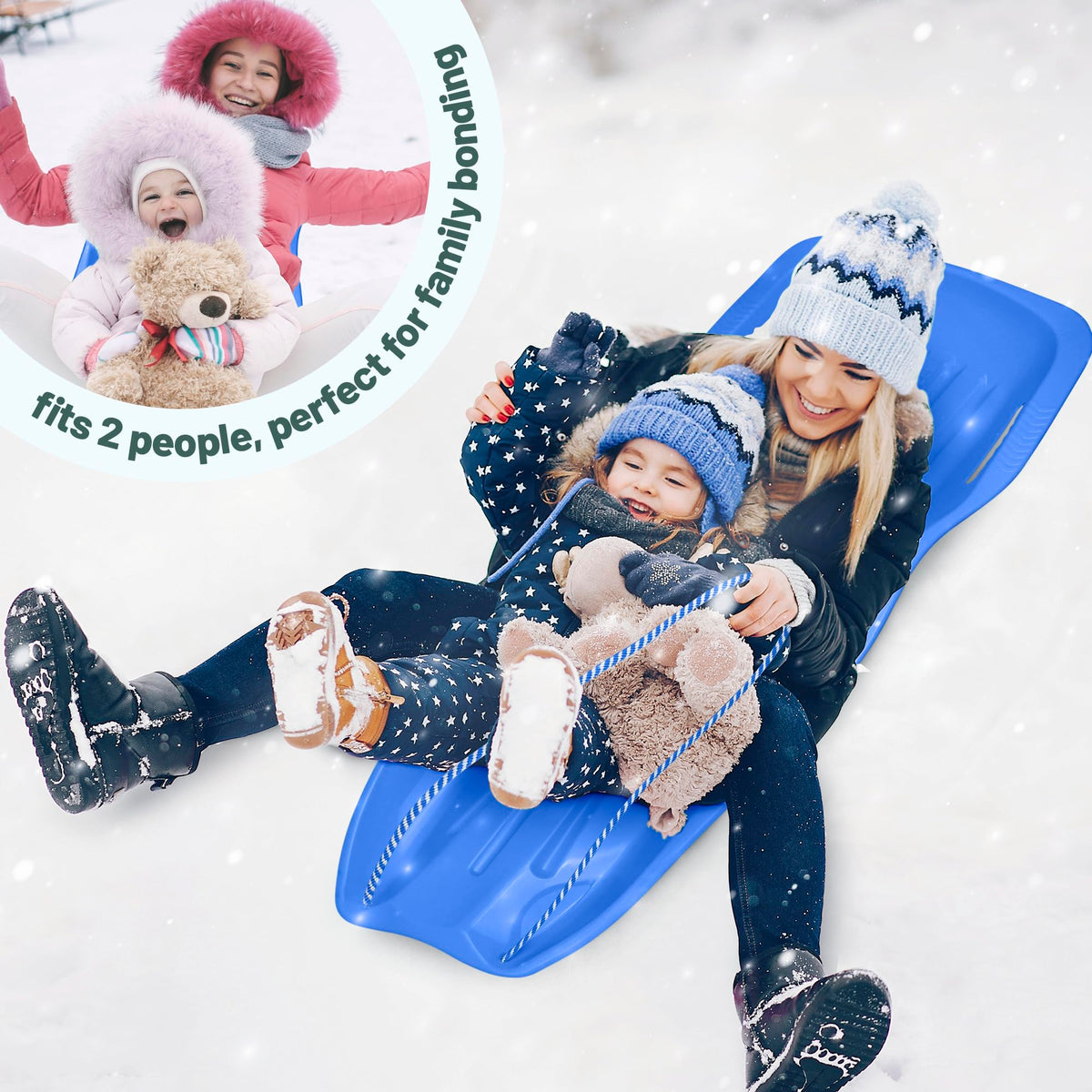 Kids Plastic Snow Sled with Pull Rope and Handles, Blue V2209