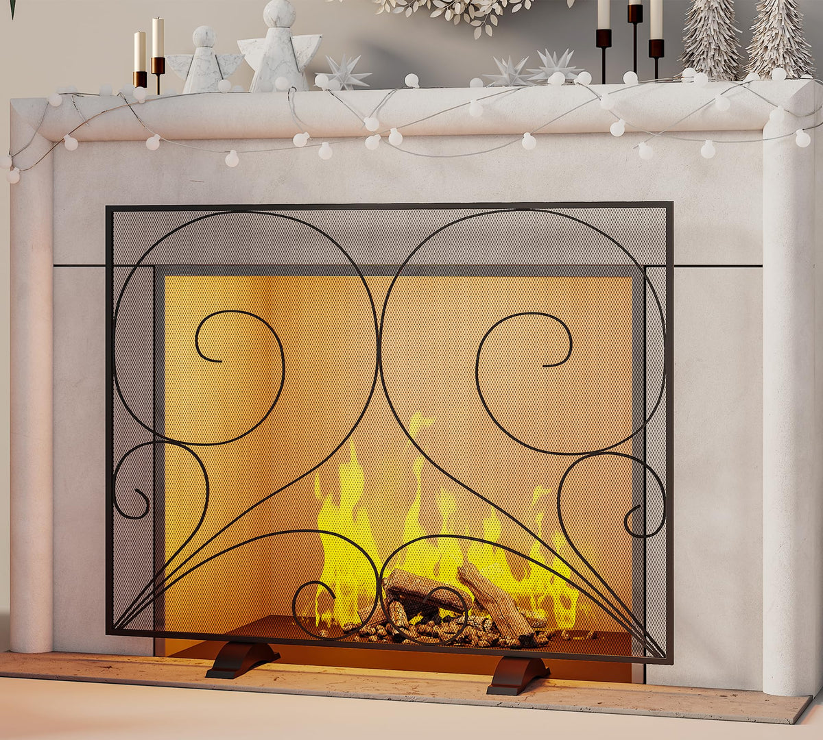 Black Single Panel Wrought Iron Fireplace Screen Z3999
