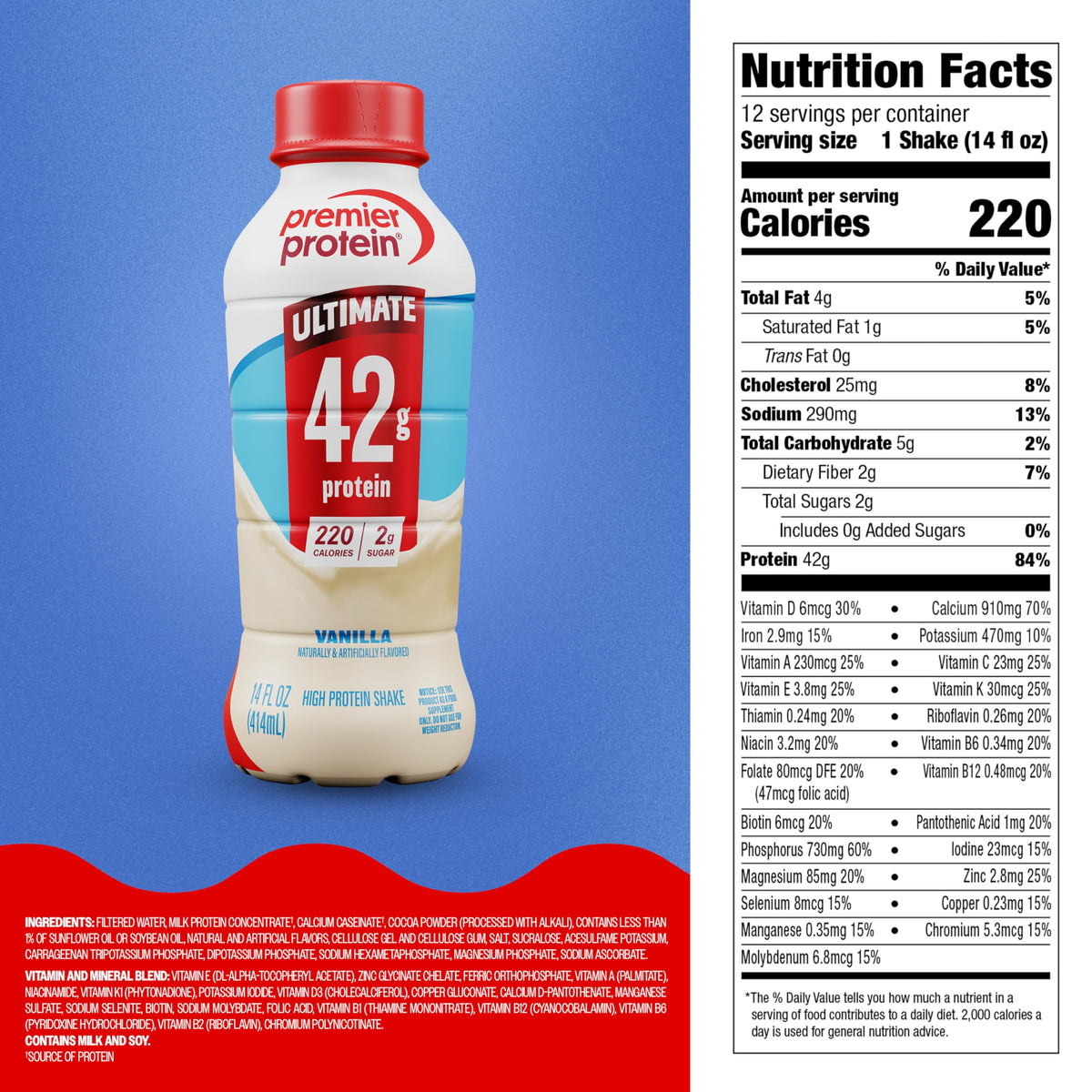 Vanilla 42g High Protein Shake 12 Pack X100