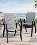 Stackable Outdoor Dining Chairs Set of 4 Textilene Fabric Metal Frame Grey F564