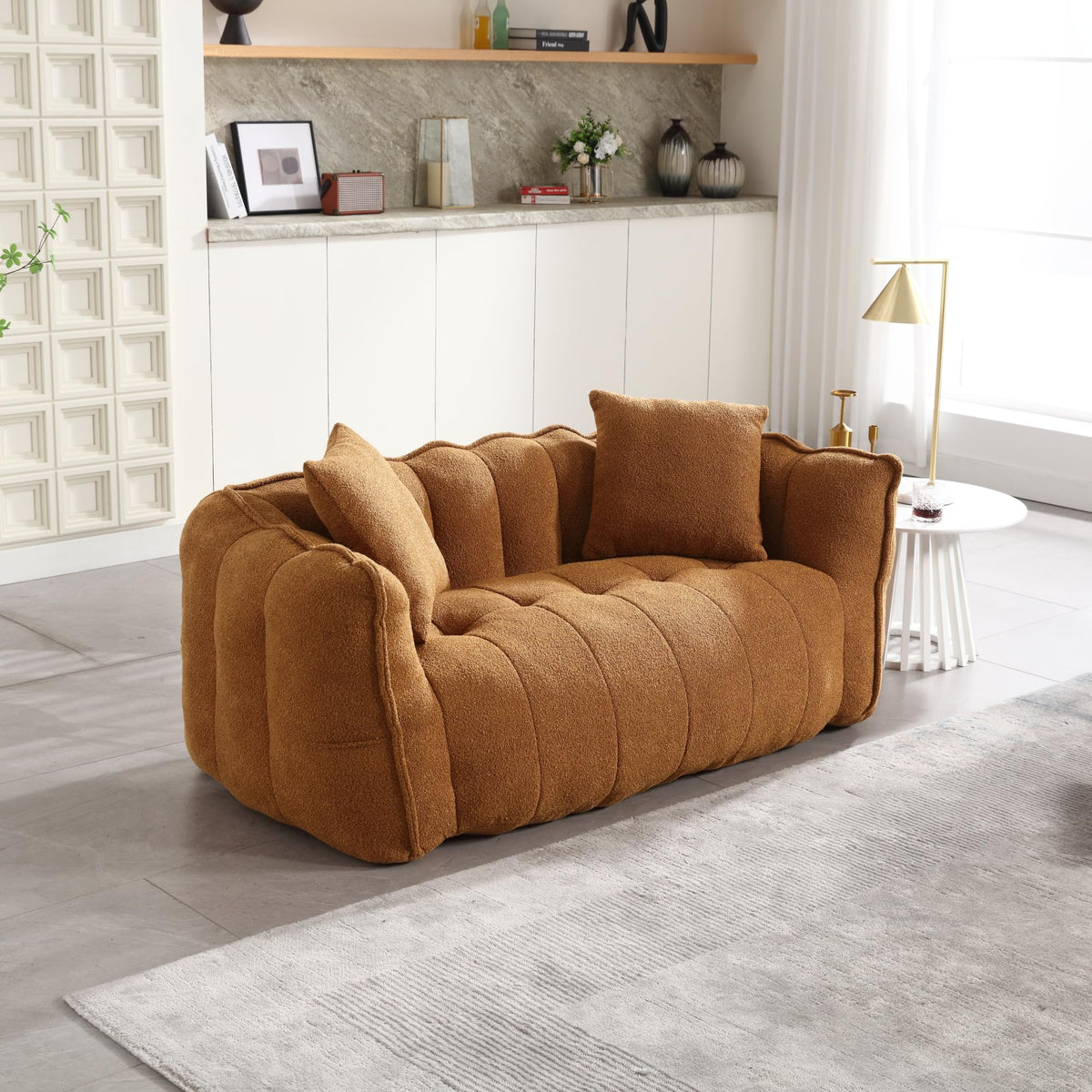 66" Yellow Chenille Memory Foam Bean Bag Chair with 2 Pillows C838360