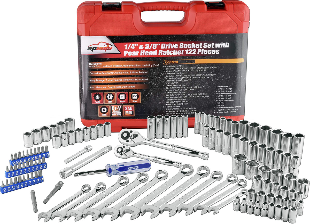 122 Pcs Mechanics Tool Set SAE/Metric V1383