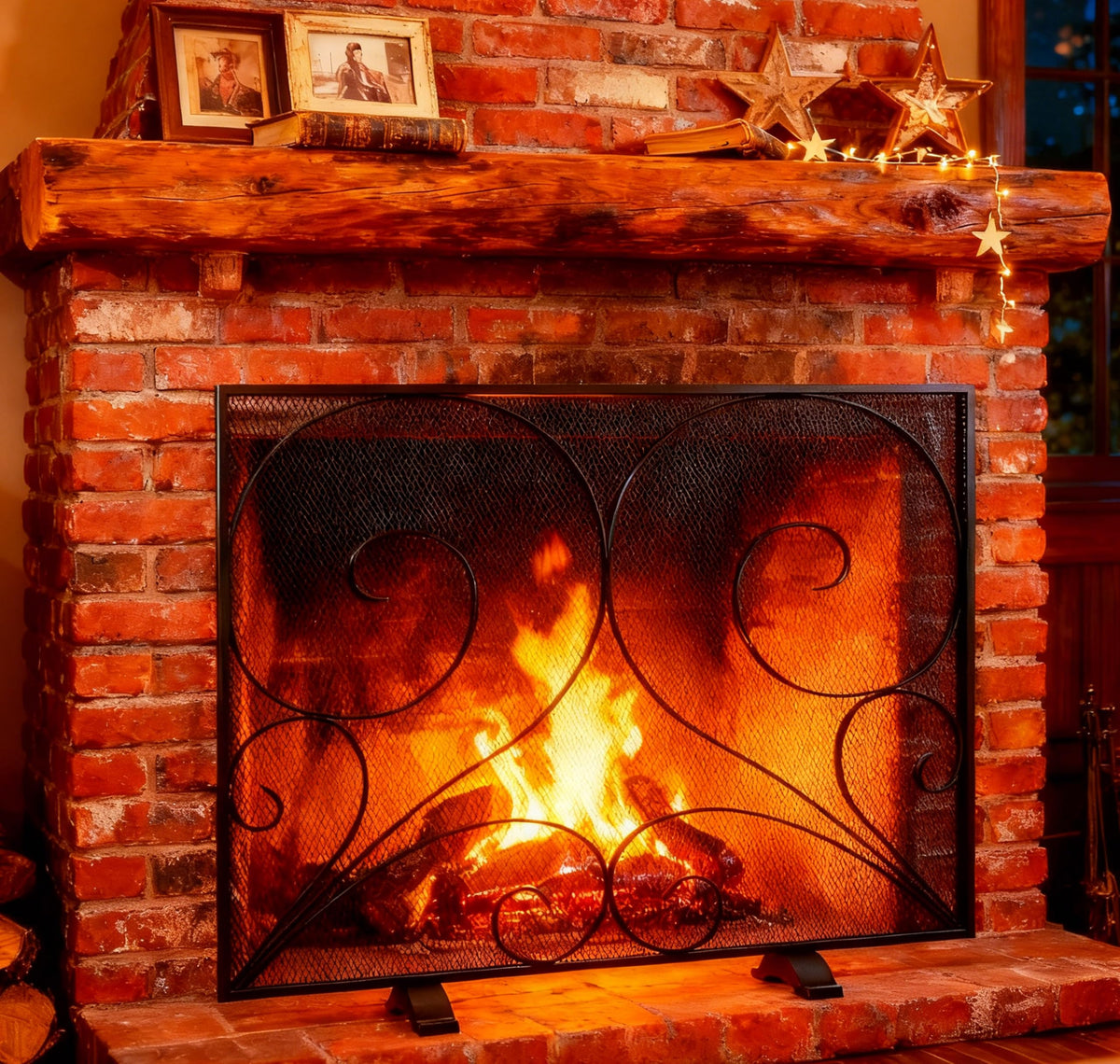 Black Single Panel Wrought Iron Fireplace Screen Z3999