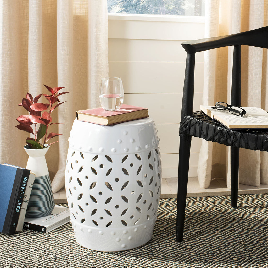 White Ceramic Garden Stool S580285