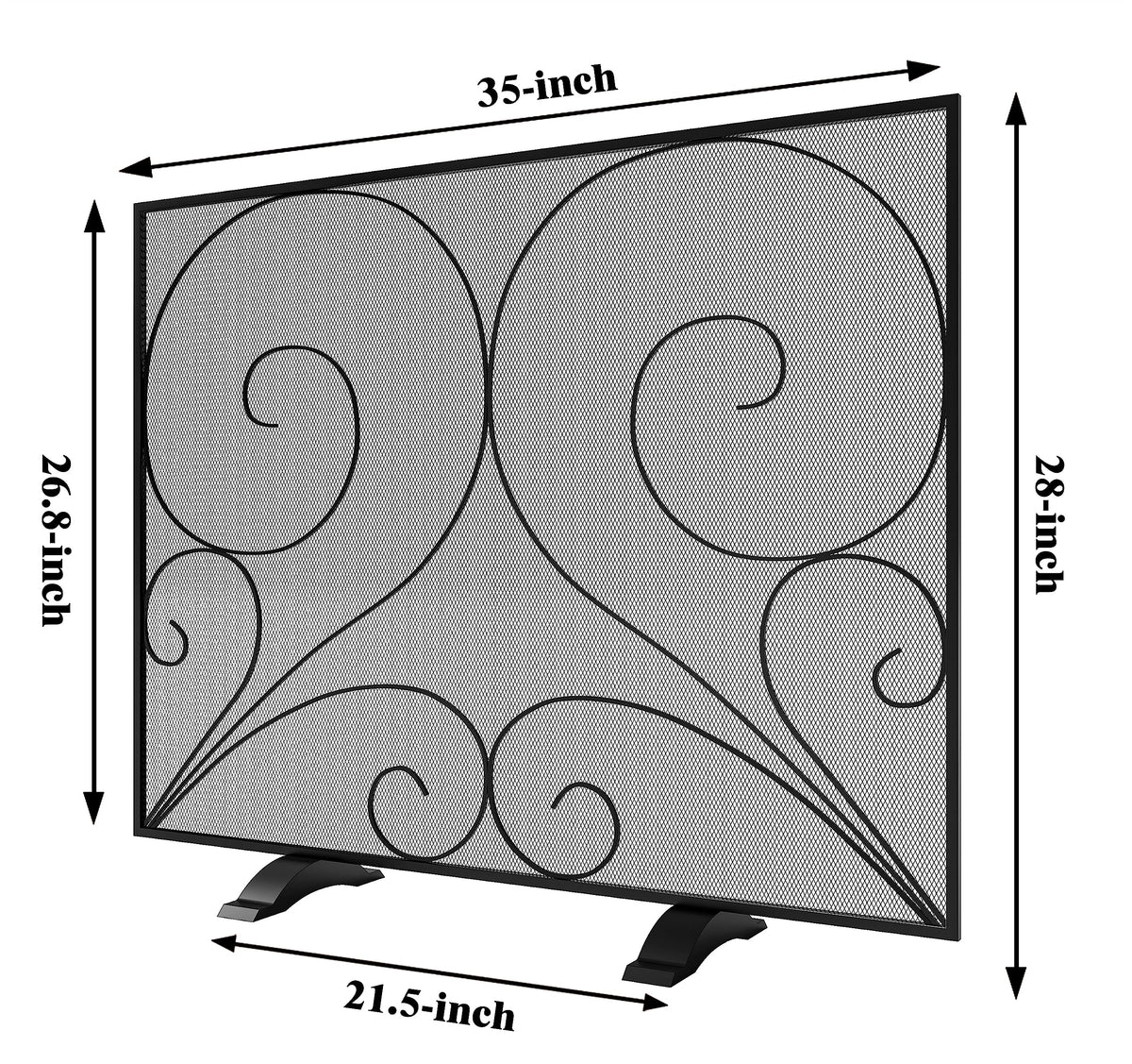 Black Single Panel Wrought Iron Fireplace Screen Z3999