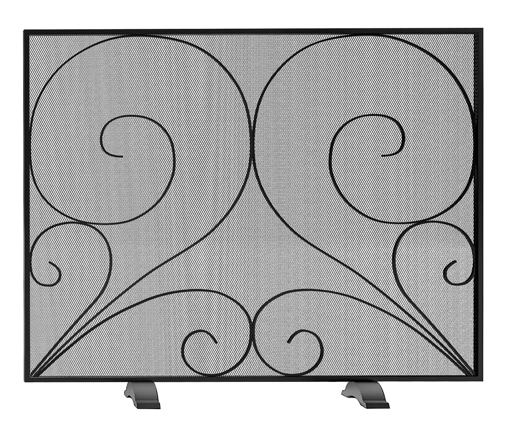 Black Single Panel Wrought Iron Fireplace Screen Z3999