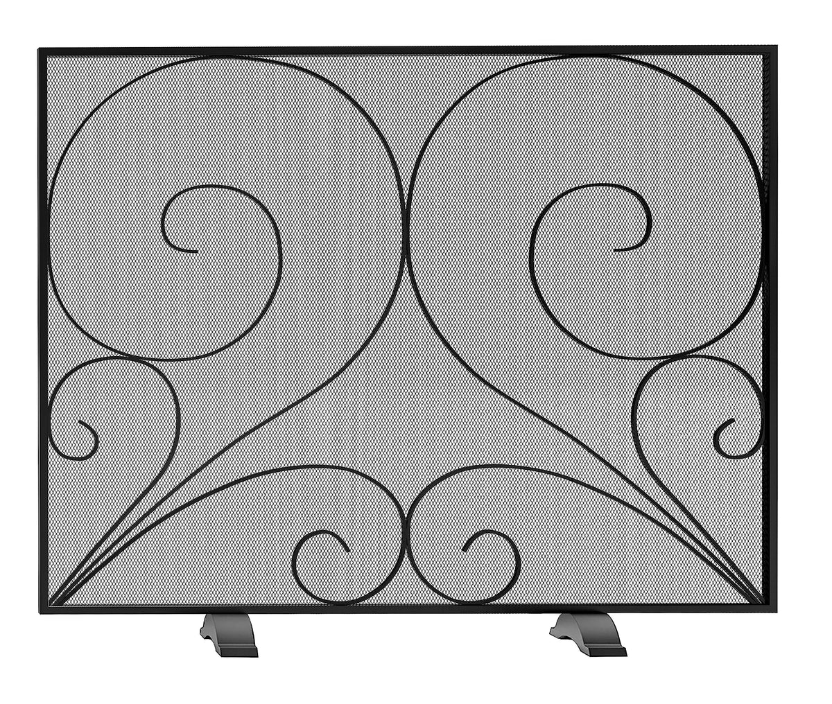 Black Single Panel Wrought Iron Fireplace Screen Z3999