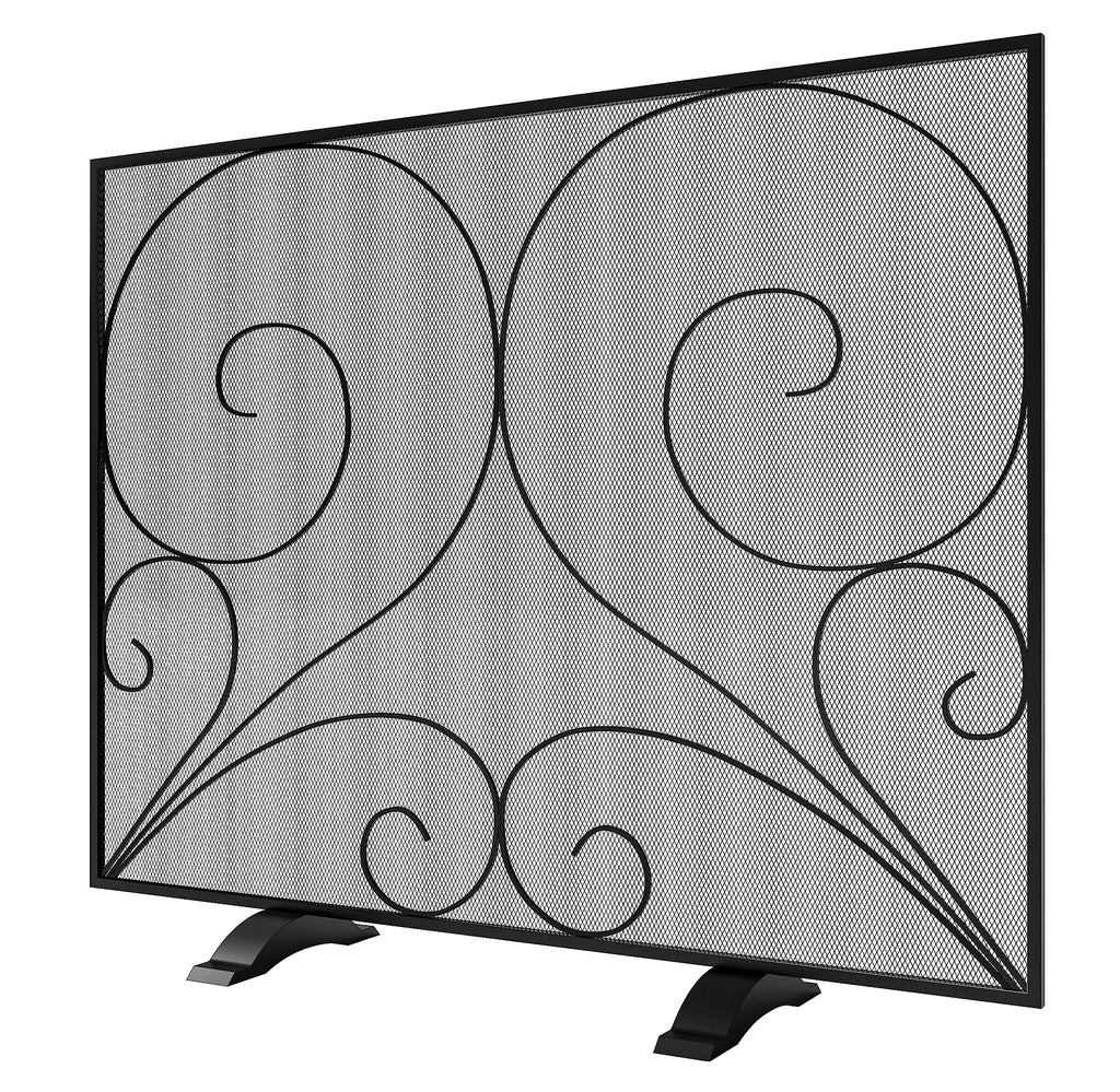 Black Single Panel Wrought Iron Fireplace Screen Z3999