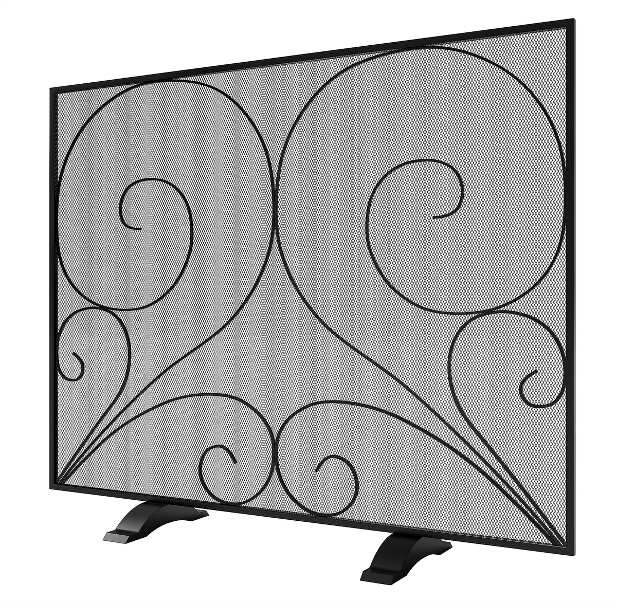 Black Single Panel Wrought Iron Fireplace Screen Z3999